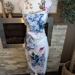 Scarlett Elegant Dress with Blue and Pink Floral Pattern